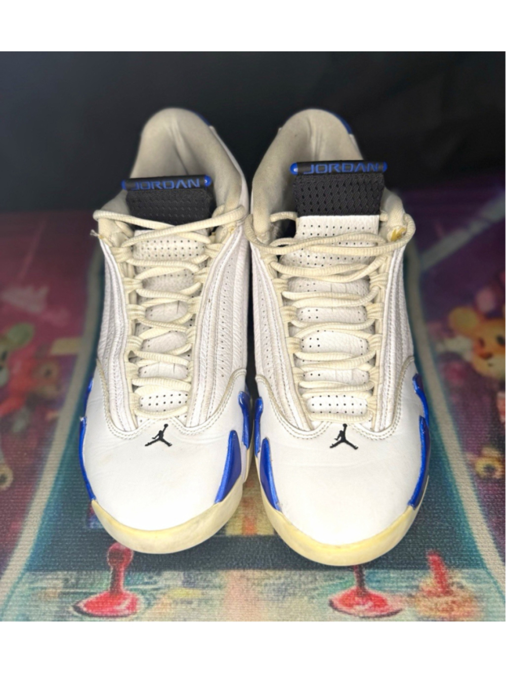 Jordan Air Jordan 14 Men’s Mid Top Leather Lace Up Basketball White/Blue/Black